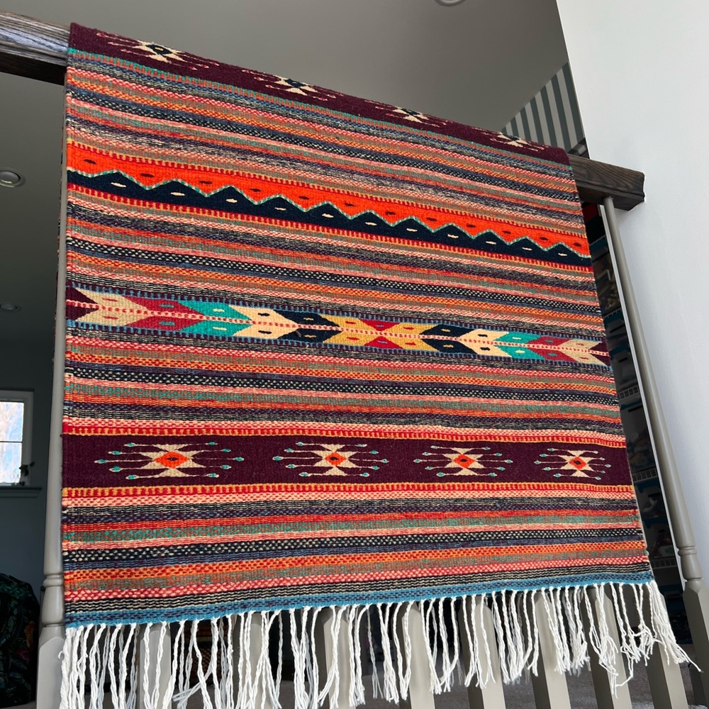 Wool Rug, Hand-Loomed in Mexico.